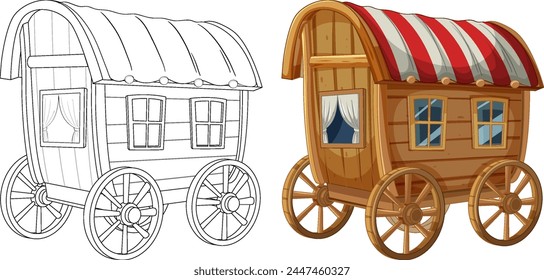 Vector illustration of a classic wooden caravan.