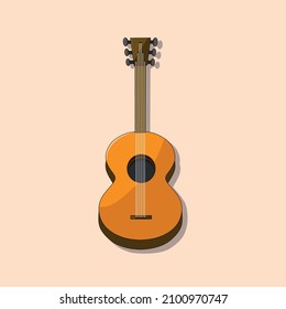Vector illustration. Classic wooden guitar. Stringed musical instrument. Small acoustic guitar or ukulele.