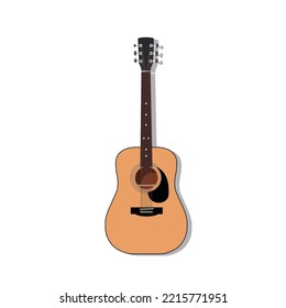 Vector illustration. Classic wooden guitar. String plucked musical instrument. Small acoustic guitar or ukulele. Rock or jazz equipment. Stickers with contours. Isolated on a white background