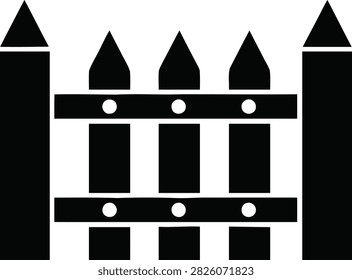 Vector illustration of a classic wooden picket fence icon, featuring vertical slats and horizontal rails, perfect for garden, property, or security concepts.
