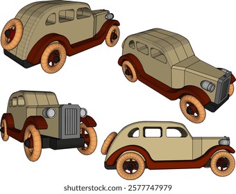 vector illustration of classic wooden toy car design for living room table furniture decoration 