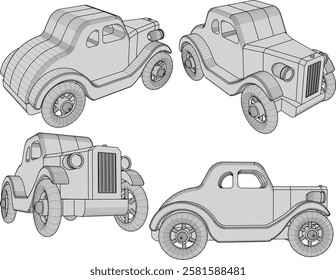 vector illustration of classic wooden toy car design for living room table furniture decoration