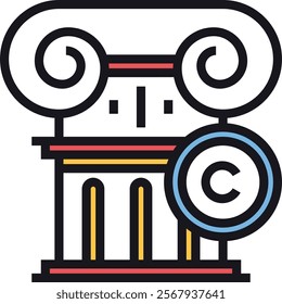 Vector illustration of a classical column with a copyright symbol, symbolizing architecture and intellectual property. Perfect for cultural heritage, design, and copyright themes