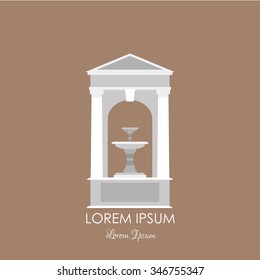 Vector illustration of classical fountain isolated on white background with place for your text. Vector template for business card and banner.