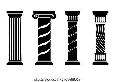 Vector illustration of classical Greek and Roman columns in different styles, isolated on white background.