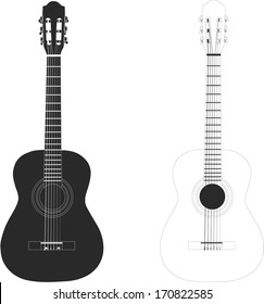 Vector illustration classical guitar black & white isolated