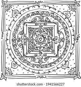 Vector illustration with classical mandala, Buddhism, yoga