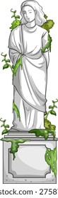 Vector illustration of classical marble woman statue with creeping green vines and subtle shading