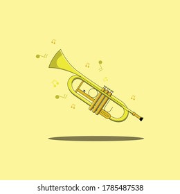 Vector illustration. Classical music wind instrument trumpet. Rock or jazz equipment