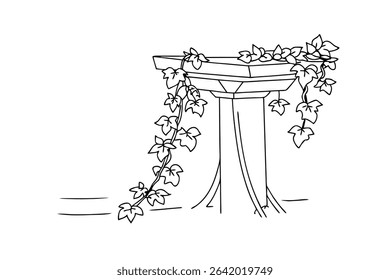Vector illustration of a classical pillar adorned with trailing ivy leaves simple and clean