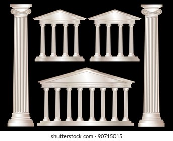 A vector illustration of a classical style white marble temples and pillars. Isolated on black background. EPS10 vector format