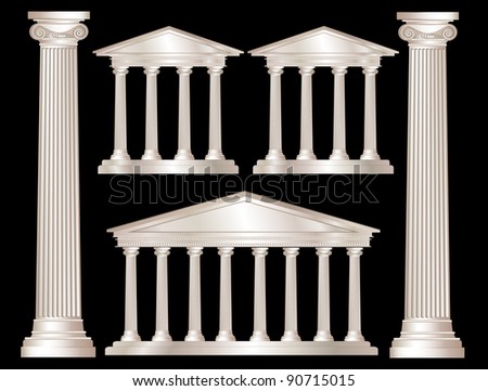 A vector illustration of a classical style white marble temples and pillars. Isolated on black background. EPS10 vector format