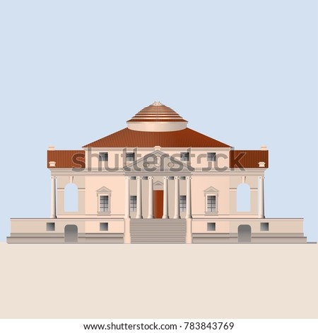 Vector illustration of classical villa with rotunda. Historical mansion. 