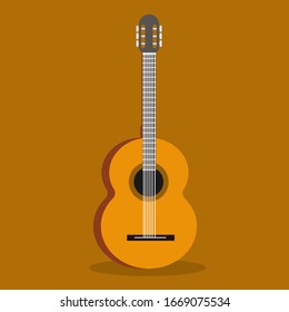 Vector illustration. Classical wooden guitar. String plucked musical instrument