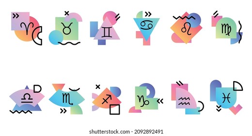 ilustración vectorial de los signos zodiacales clásicos y de los fondos geométricos modernos de colores pastel