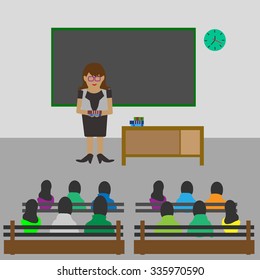 Vector Illustration of Classroom with Lecture teaching students,Concept of classroom.
