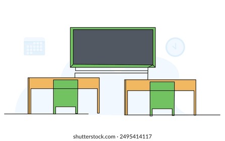Vektorillustration der Klassenräume. Moderne Wohnung im durchgehenden Linienstil.