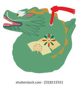 Vector illustration of a clay bell with a dragon for lucky charm.