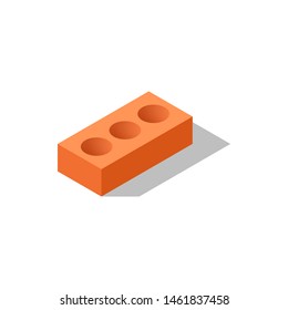 Vector illustration of clay brick with round holes in isometric view.
