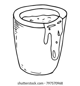 Vector illustration of a clay pot with paints for an Indian holiday holi. Holi decoration elements. Coloring book.