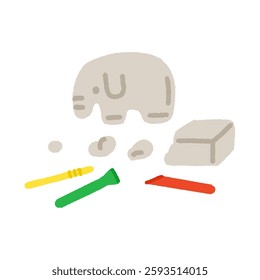 Vector illustration of clay and clay tools