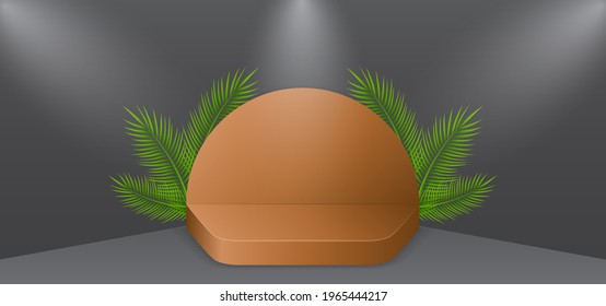 Vector illustration clean black background with podium and leaves