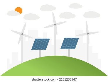 Vector illustration clean energy concept, save environment with clean energy, clean energy by solar and wind, save the world, green world and no pollution 