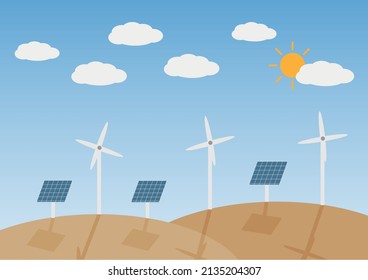 Vector illustration clean energy concept, save environment with clean energy, clean energy by solar and wind, save the world, green world and no pollution 
