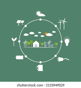 vector illustration clean energy ecosystem icon infographic, save environment sustainable icon, industry solution sustainable 