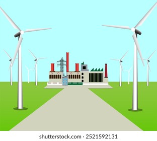 Vector illustration of clean energy factory business.