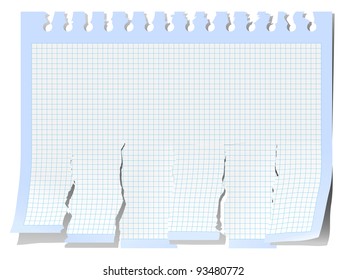 Vector illustration of clean handmade advertisement sheet from notebook with shadow.