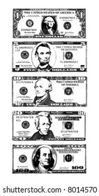 Vector illustration (cleaned trace) of American Dollar bills.