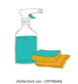 Vector illustration of a cleaning kit: spray, sponge and napkin.