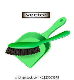 Vector illustration for cleaning, scoop and brush to sweep, 3D realistic image.