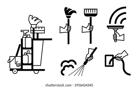 Vector illustration of cleaning service, housekeeping tool set.