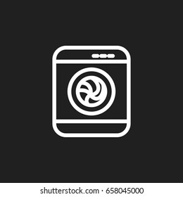 Vector Illustration Of Cleaning Symbol On Laundromat Outline. Premium Quality Isolated Washer Machine Element In Trendy Flat Style.