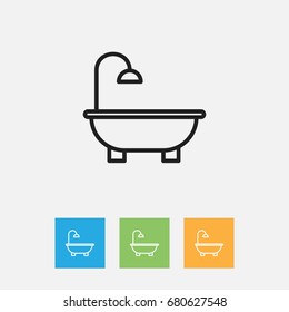 Vector Illustration Of Cleaning Symbol On Bathroom Outline. Premium Quality Isolated Bathtub Element In Trendy Flat Style.
