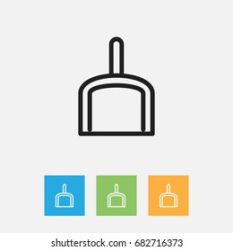 Vector Illustration Of Cleaning Symbol On Dustpan Outline. Premium Quality Isolated Scoop Element In Trendy Flat Style.