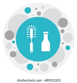 Vector Illustration Of Cleaning Symbol On Brush With Bottle Icon. Premium Quality Isolated Cleanser Element In Trendy Flat Style.