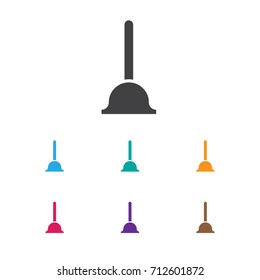 Vector Illustration Of Cleaning Symbol On Plunger Icon. Premium Quality Isolated Rubber Drain Element In Trendy Flat Style.