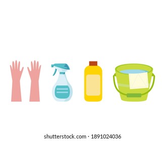 Vector illustration of cleaning tools. Bucket. detergent.