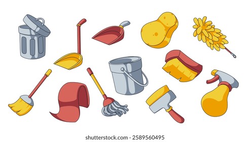 Vector Illustration of Cleaning Tools and Supplies