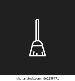 Vector Illustration Of Cleanup Symbol On Besom Outline. Premium Quality Isolated Dust Element In Trendy Flat Style.