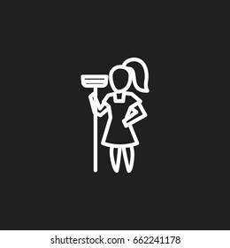 Vector Illustration Of Cleanup Symbol On Scrubbing Outline. Premium Quality Isolated Working At Home  Element In Trendy Flat Style.
