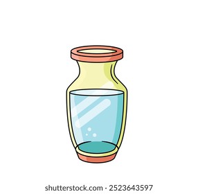 Vector illustration of a clear flower vase filled with water on a white background