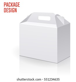 Vector Illustration of Clear Gift Carton Box for Design, Website, Background, Banner. White Handle Package Template isolated on white. Retail pack with for your brand on it