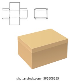 Ilustración vectorial de la caja de cartón transparente para el diseño, sitio web, fondo, cartel. Plantilla de paquete aislada en blanco. Paquete comercial con para su marca