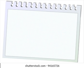 Vector illustration of clear sheet of paper in squares pulled out from notepad with shadow.