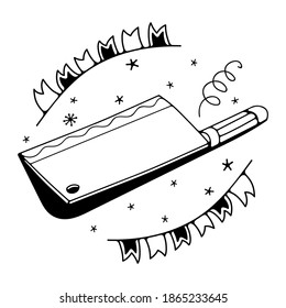 Vector illustration with cleaver knife. Isolated on a white background. Cute doodle illustrations.