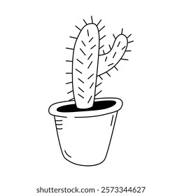Vector illustration of a Cleistocactus in the doodle style. Isolate on a white background